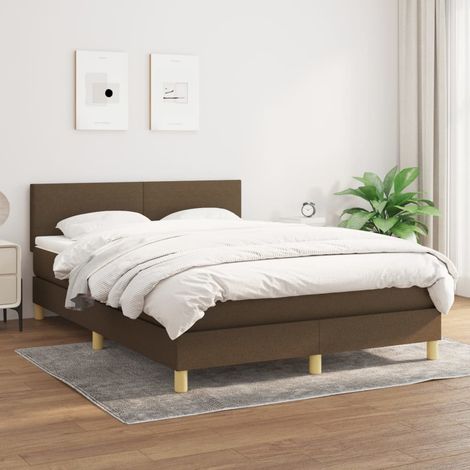 Lit Adulte - Lit à sommier tapissier avec matelas- Lit double - Meuble de Chambre à Coucher Marron foncé 140x190 cm CNIS9043298 (1/5)