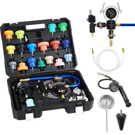Kit de Test de Pression et de Recharge de Système de Refroidissement 47PCs, Testeur de Pression de Radiateur avec 3 Adaptateurs Métalliques, Pompe de Pression et Remplissage en Plastique (1/5)