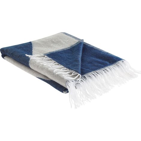 Plaid Décoratif à Franges et Motif de Femme Art 130 x 170 cm Beige et Blue Halede (1/5)