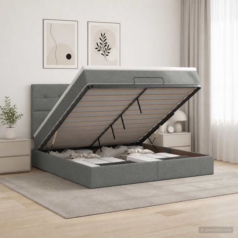 Cama tipo otomana con colchón y LED Gris oscuro 140 x 200 cm (1/5)