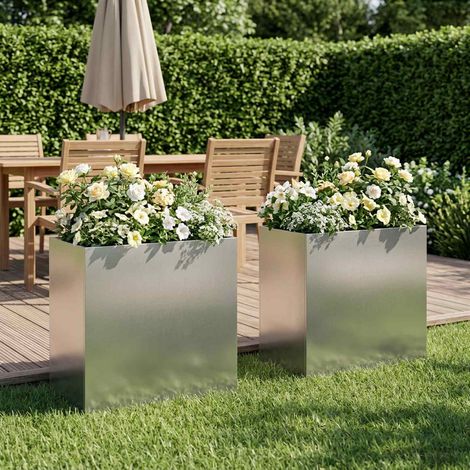 vidaXL Macetero de Jardín 2 uds. Plateado 50 x 30 x 40 cm (1/5)