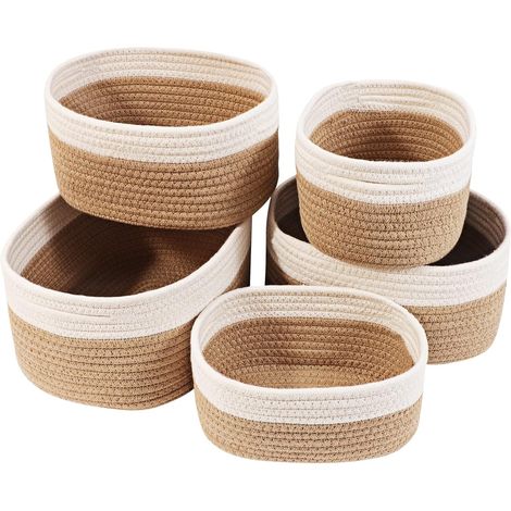 Cesti portaoggetti, set di 5 cesti portaoggetti in cotone intrecciato, contenitore per bagno, cucina, organizer per fasciatoio, decorativi (1/5)