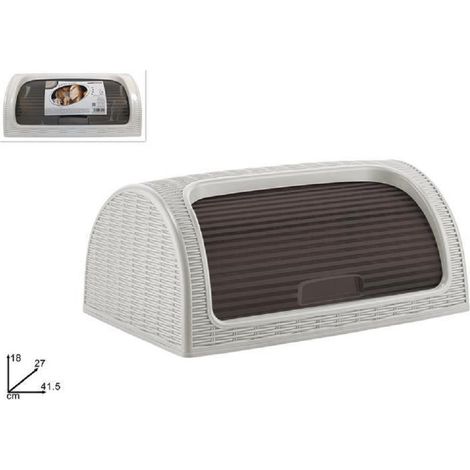 TrAdE Shop Traesio - Portapane Pane Crock Serrandina Grande Rotolo Contenitore Effetto Rattan Bianco -