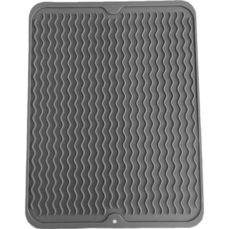 Tapis égouttoir Vaisselle Silicone 40x30cm, Antidérapant Gris -à cté de l'évier et sous l'égouttoir, protège le plan de travail, résistant à la chaleur, facile à nettoyer, pliable (1/5)