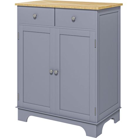 Buffet rangement gris bois – Placards, 2 tiroirs, étagères réglables – 68x40,3x85 cm (1/5)