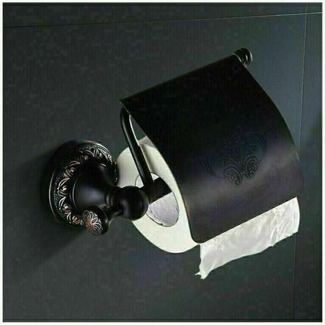 Toilet paper holder with flap, brushed antique brass finish (black) (1/5)