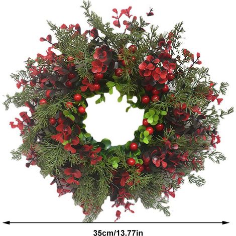 Couronne de Noël artificielle en eucalyptus et baies rouges - Décoration murale pour salon (1/5)