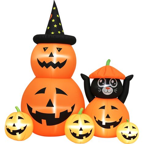 Citrouille gonflable d'Halloween avec chat à six pattes, lumières LED, indice de protection IP44 et gonfleur inclus, idéale pour les fêtes, 160 x 100 x 180 cm, orange. (1/5)