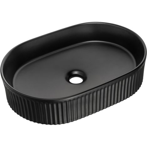 Vasque à poser en céramique à rainures "Beyond" - Noir mat - L 48 x P 32,5 cm - Livraison gratuite