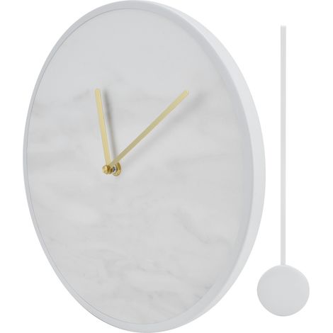 Horloge murale moderne en ardoise avec cadre en métal et motif marbre, idéale pour la chambre à coucher. (1/5)
