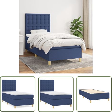 The Living Store Boxspringbett mit Matratze Blau 90x200 cm Stoff - Boxspringbett - Doppelbett - Schlafraum - Blau - Bettenrahmen (1/5)