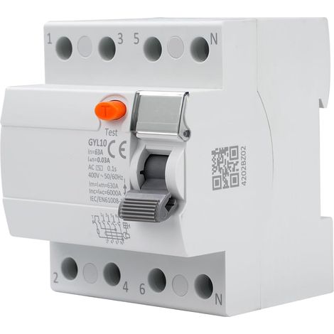 Disjoncteur à Courant résiduel, Disjoncteur Différentiel GYL10 Disjoncteur à Courant résiduel RCCB Interrupteur Différentiel 4P 63A AC 400V (1/5)