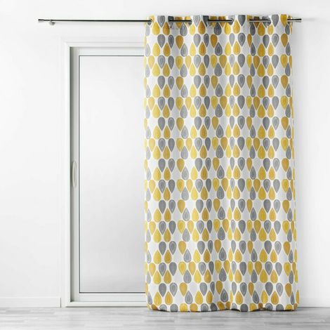 Douceur D'Intérieur – Rideau tamisant à œillets 140 x 260 cm en polyester – Motif graphique jaune et blanc – Installation rapide sur tringle standard (1/3)