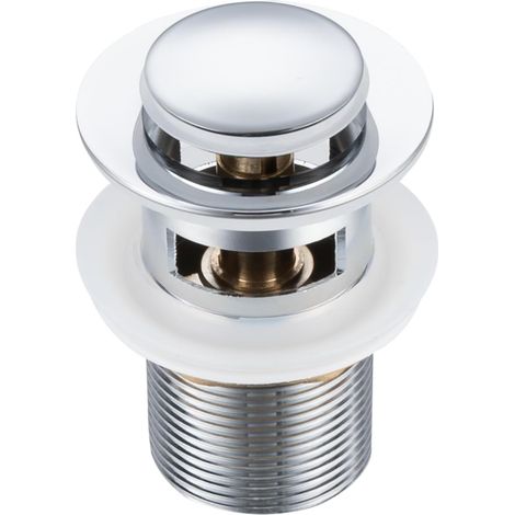 Bouchon Évier Universel Click Cone Pop-Up Chromé, Laiton, Antirouille, 4 Joints, Joint, Bonde, G1 1/4, avec Trop-Plein, (1/5)