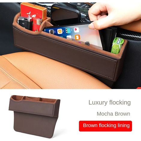 (1 pièce) Organisateur d'espace pour siège auto en cuir PU, boîte de rangement pour siège avant, porte-clés/porte-cigarette, boîte de rangement pour console centrale. (1/5)