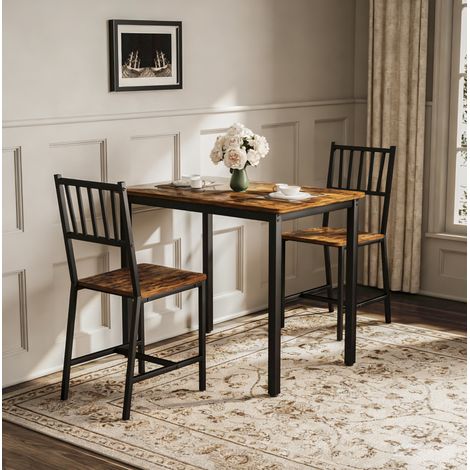 MEUBLIV Table haute 90x60 cm marron et noir – 2 chaises, style industriel (1/5)