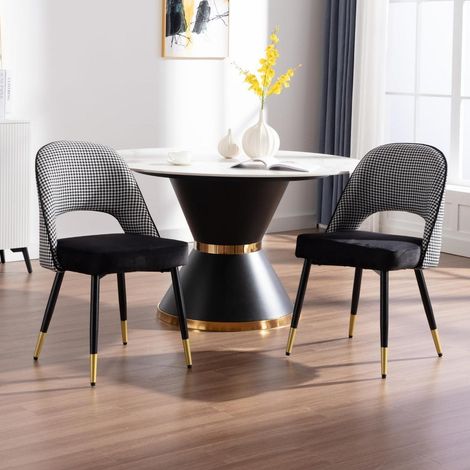 Esszimmerstühle 2er Set, Samt Polsterstuhl mit Metallbeinen, Schwarz (1/5)
