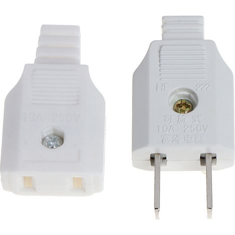 Adaptateur secteur 2 broches avec prise mâle et femelle, connecteur pour rallonge électrique recâblable. (1/2)