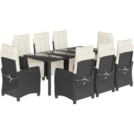 Maison Exclusive - 9-tlg. Garten-Essgruppe mit Kissen Schwarz Pol