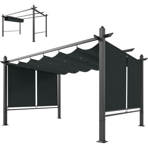 Pergola en Aluminium Tonnelle de Jardin Stores Automatiques Coulissante Rétractable UV50+ 3x4 m Gris Anthracite (1/5)