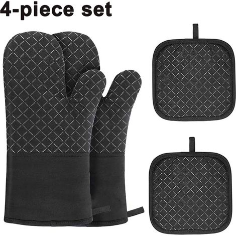 Gants de cuisine/maniques, lot de 4, maniques résistantes à la chaleur jusqu'à 300 °C, maniques de cuisine avec revêtement antidérapant en silicone, idéales pour la cuisson, la pâtisserie et les grill (1/5)