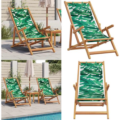 Strandstuhl Klappbar Blattmuster Massivholz Eukalyptus Stoff - Holzsessel - Gartenstuhl - Lounge Chair - Liegesessel - Outdoor Möbel - Home & Living (1/5)