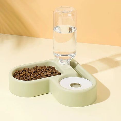 Gamelle d'angle pour chat avec réservoir d'eau automatique - Anti-poussière, garde la gueule et le pelage au sec - Vert (1/5)