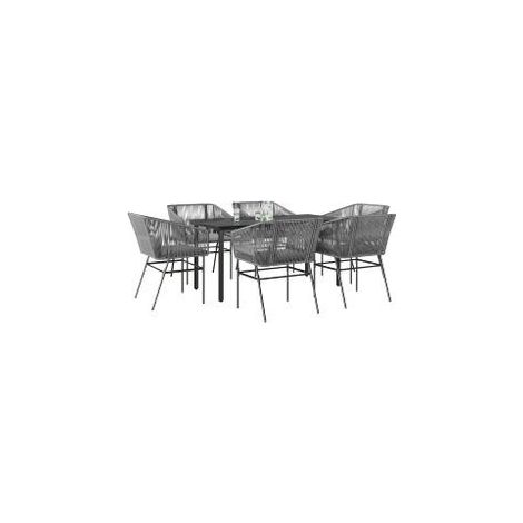 Ensemble à manger jardin coussins 7 pcs gris poly rotin verre (1/5)