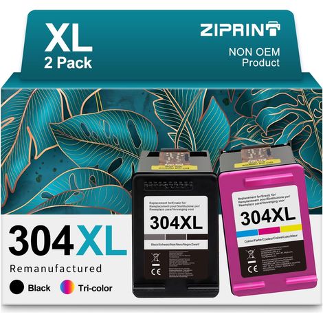 304 XL Cartouches d'encre Remplacement pour Cartouches HP 304 XL pour HP Envy 5010 5020 5030 DeskJet 2620 2622 2630 3730 3750 (1Noir/1Couleur,2-Pack) (1/5)