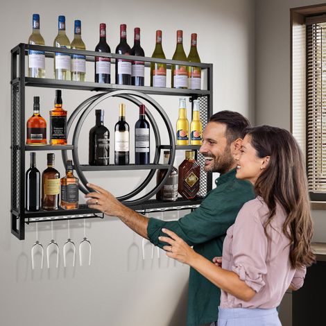 100x80x15cm Weinregal Wandmontierte Metal Flaschenregal Schwarz Wein Regal Rack Schrank Platz für 30 Flaschen Max.50kg 3 Ebenen (1/5)