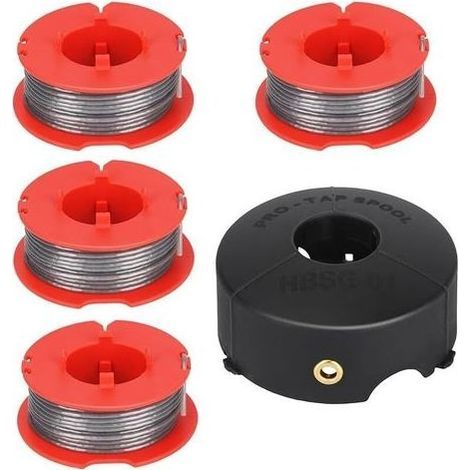 pair Bobine de fil automatique F016800175 compatible avec les coupe-bordures Bosch Art 23 26 30 Combitrim/Easytrim Longueur 8 m Ø 1,6 mm et couvercle de base de bobine F016L71088 (4 bobines + 1 (1/5)