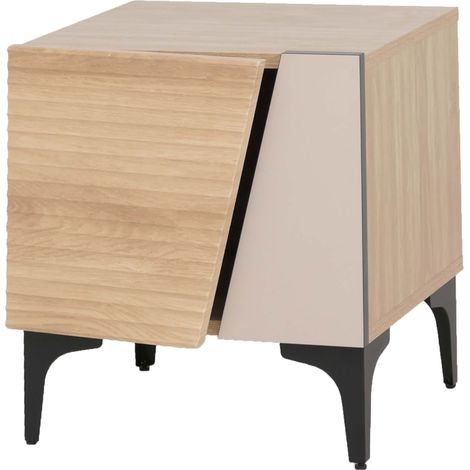 [NON UTILIZZATO] Comodino HHG-020, sportello struttura 3D senza maniglia, vano portaoggetti MDF melaminico 50x45x42cm, effetto rovere (1/5)