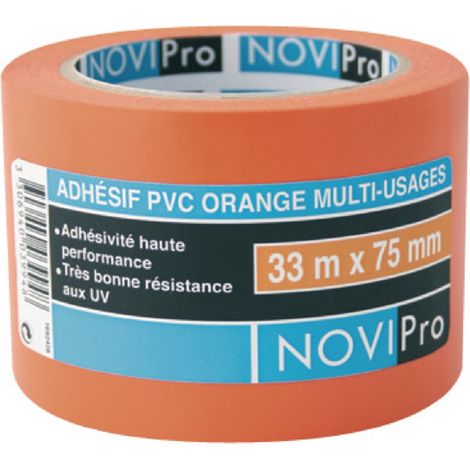 adhésif - pvc orange - 33 mètres x 75 mm - novipro 171744