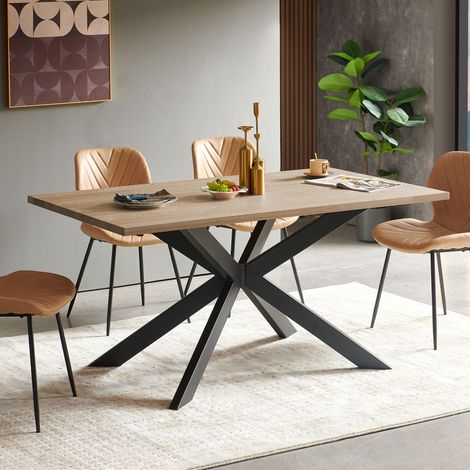 M&S – Table de salle à manger rectangulaire 1,6 m finition mélaminée anti-rayures – Pieds en métal noir – 6 places – Dimensions 160x90x77 cm