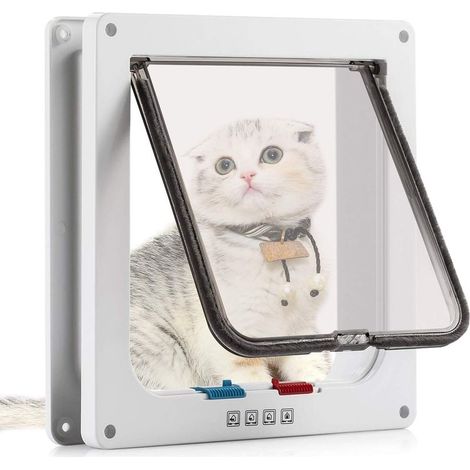 (M 19 x 20 x 5.4 cm, Blanc)Chatière pour Chat avec magnétique à 4 Voies, Porte pour Animaux de Compagnie pour Chats et Petits Chiens, Porte pour Chat avec Tunnel (1/5)