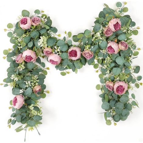 Künstliche Blumengirlande Eukalyptus mit Rosen, 2 Stück, 200cm, Rosa (1/5)