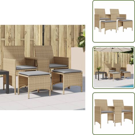 Gartensofa 2-Sitzer mit Tisch und Hockern Beige Poly Rattan - Gartensofa - Outdoor-Sofa - Terrassenmöbel - Lounge Set - Rattan Gartenmöbel (1/5)