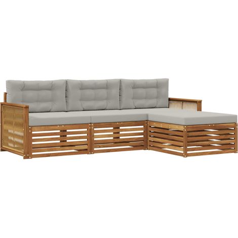 Set di divani da esterno con cuscino Naturale e Grigio Chiaro vidaXL (1/5)