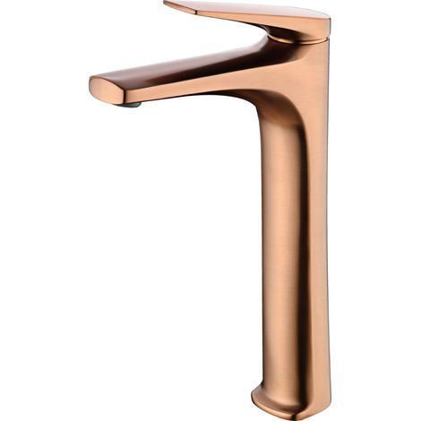 Imex - Grifo Monomando Lavabo Caño Alto Oro Rosa Serie Delos