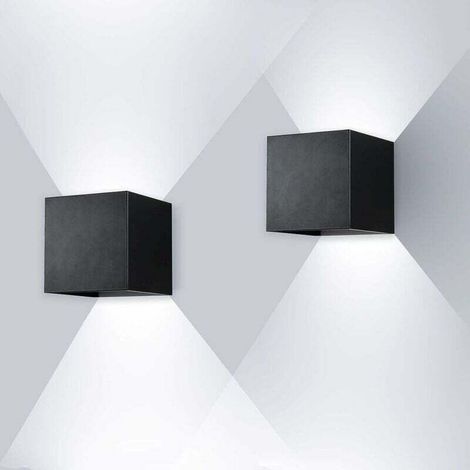 SABIR ENCOFT 2pcs 12W COB LED Applique Murale pour Intérieur Extérieur, IP67 Étanche Aluminium Applique Angle Réglable, 6000K Lumière Froide pour Couloir Escalier Chambre Jardin, Noir (1/5)