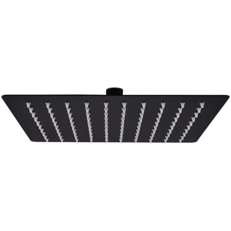 Pomme de Douche Pluie Pulvérisateur Pommeau de Douche Tête de Douchette Accessoire de Salle de Bain Acier Inoxydable 20x20 cm Carrée Noir (1/5)