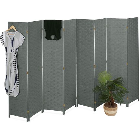 Relaxdays Paravent Raumteiler, HxB: 170 x 320 cm, faltbarer Raumtrenner, 8-teiliger Sichtschutz, Holz & Papierseil, weiß