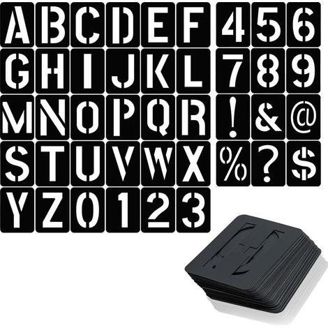 Großbuchstaben-Schablonen – 42-teilig in PP – Für Wandmalerei und Bastelarbeiten – Zahlen- und Symbolvorlagen – Komplettes Set (1/5)