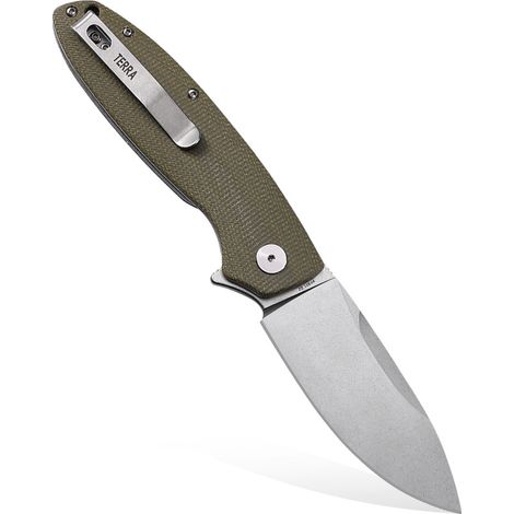 Couteau pliant Petrified Fish Terra PF-B01 GRMW en micarta vert (1/5)