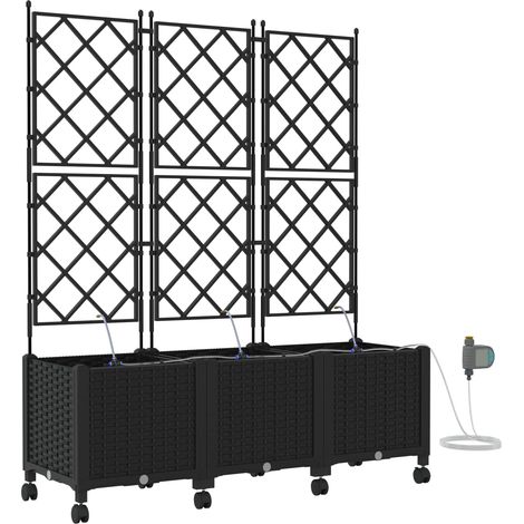 vidaXL Maceta de jardín con riego y ruedas 3 uds. Negro PP (1/2)