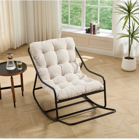 Fauteuil à bascule d'extérieur avec coussin épais, structure en acier noir et coussin blanc DESVIAE (1/5)