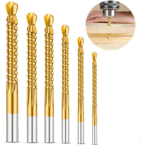 Ensemble de 6 forets hélicoïdaux en alliage (acier inoxydable, carbure, aluminium, plastique) de 3/4/5/6/6,5/8 mm à queue ronde (1/5)