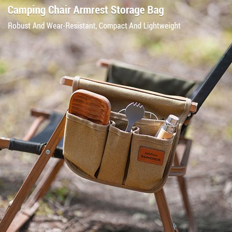 Sac de rangement pour accoudoir de chaise de camping, léger, robuste, résistant à l'usure, toile de coton avec design multi-poches, parfait pour la détente en plein air, côté portable (1/5)