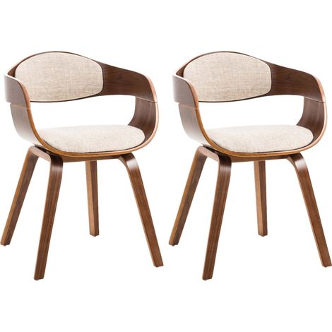 Set de 2 sillas de comedor Kingston de tela y madera Nogal/crema (1/5)