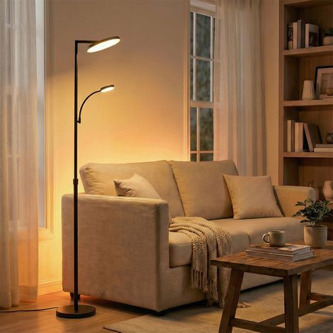 Lampadaire sur Pied LED, Hauteur Ajustable, Tête Pivotante, Lampe de Lecture, pour Salon, Bureau, Noir (1/5)
